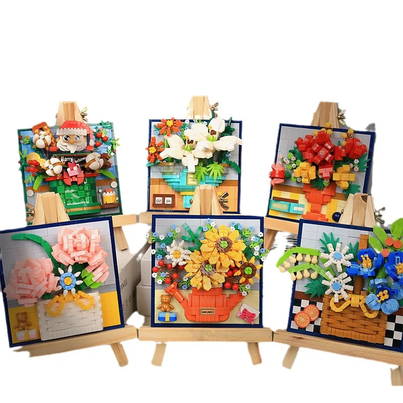 

Роза, солнце, цветок, искусственное украшение для дома, 3D модель, букет подсолнухов, роза, строительные блоки, кирпичи, игрушка, сделай сам, в горшке, подарок