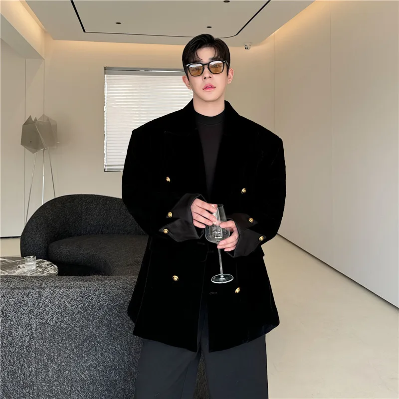 Tangz Studio Old Money Sle золотой бархатный двубортный костюм с профилем мужской корейский