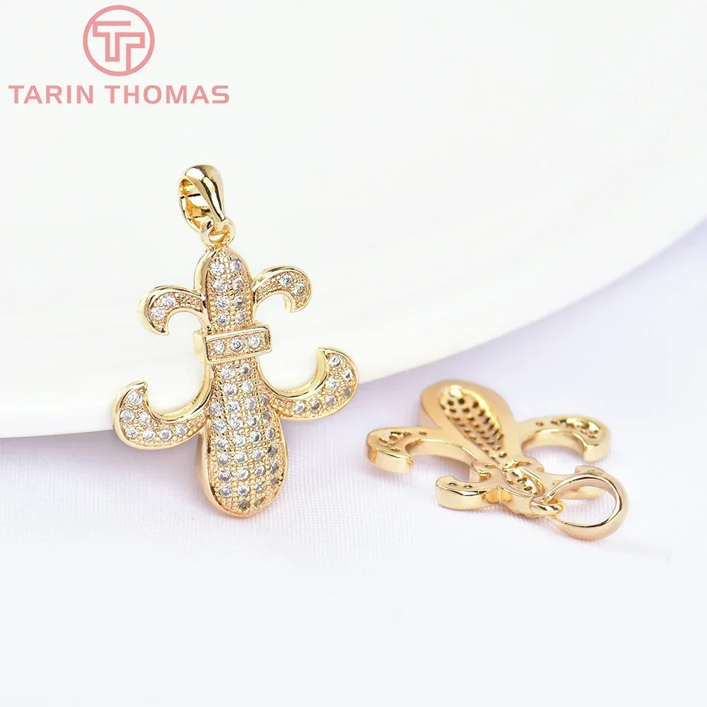 (5784) 2 шт. 18x19 мм 24-каратное золото латунь с цирконом подвески в виде кактуса