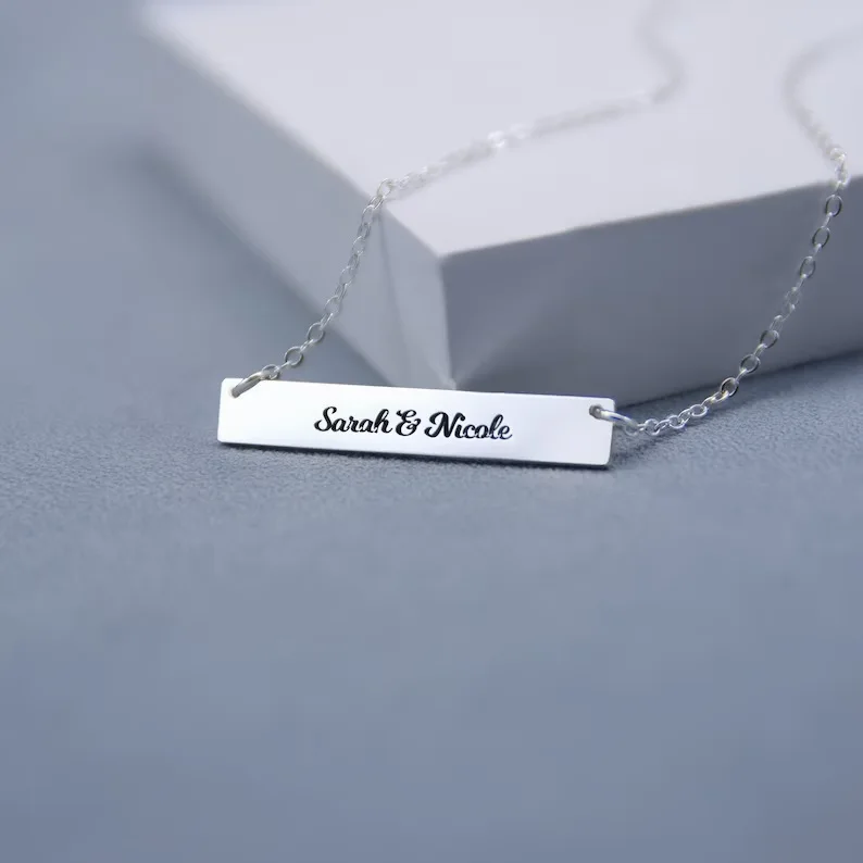 Classic 925 Sterling Silver Engraving Name Necklace Bar Shape Custom Letter Pendant Necklace For Women Party Gifts Jewelry