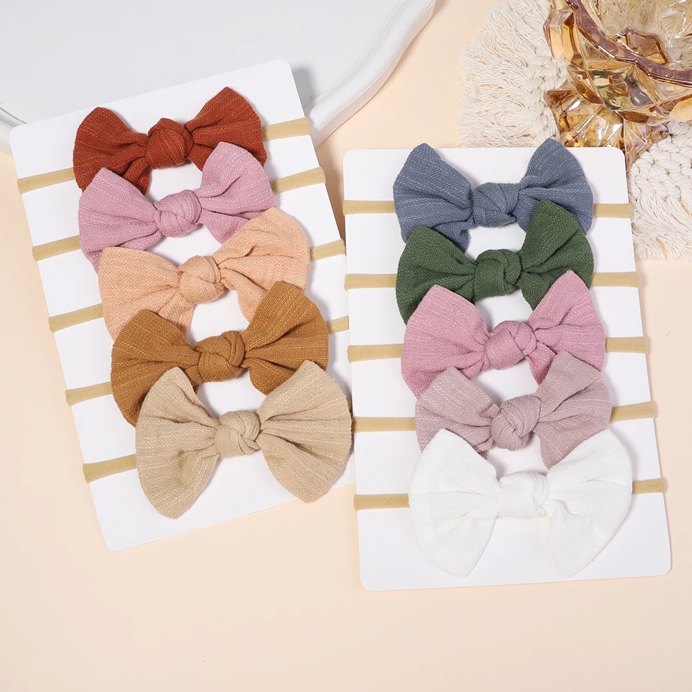 

5Pcs/Set Soft Cotton Elastic Headband For Girls Cute Baby Bows Nylon Hairband Newborn Hair Bands Headwear Kids Hair Accessories