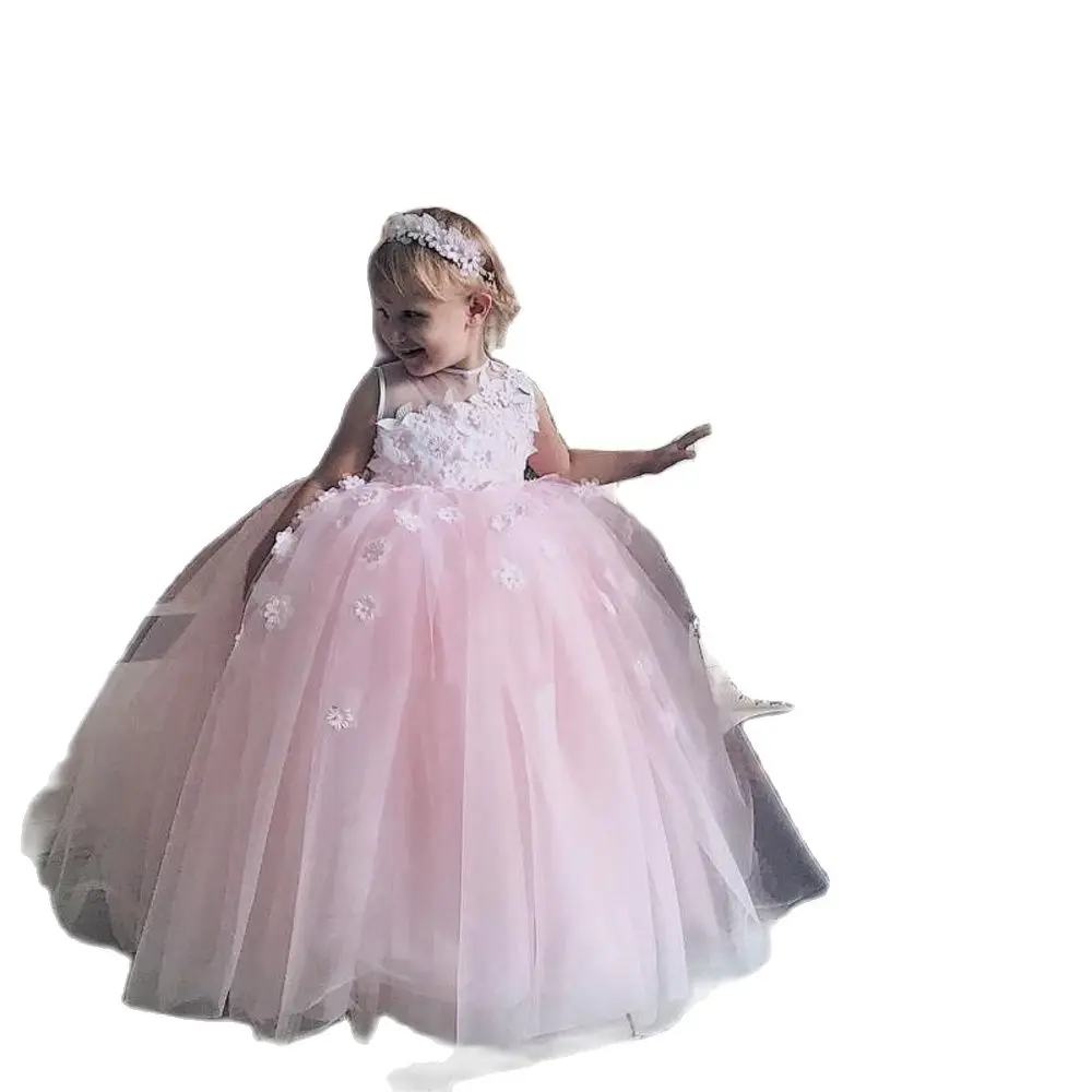

Sweetly Blush Flower Girl Dresses For Weddings 2021 Ball Gown 3D Floral Appliques Pageant Dress For Teens