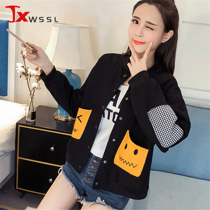 

Sweet Girl Spring Jacket Personality Pocket Stand Collar Casual Short Baseball Coat Autumn Long Sleeve Fashion Jackets Women