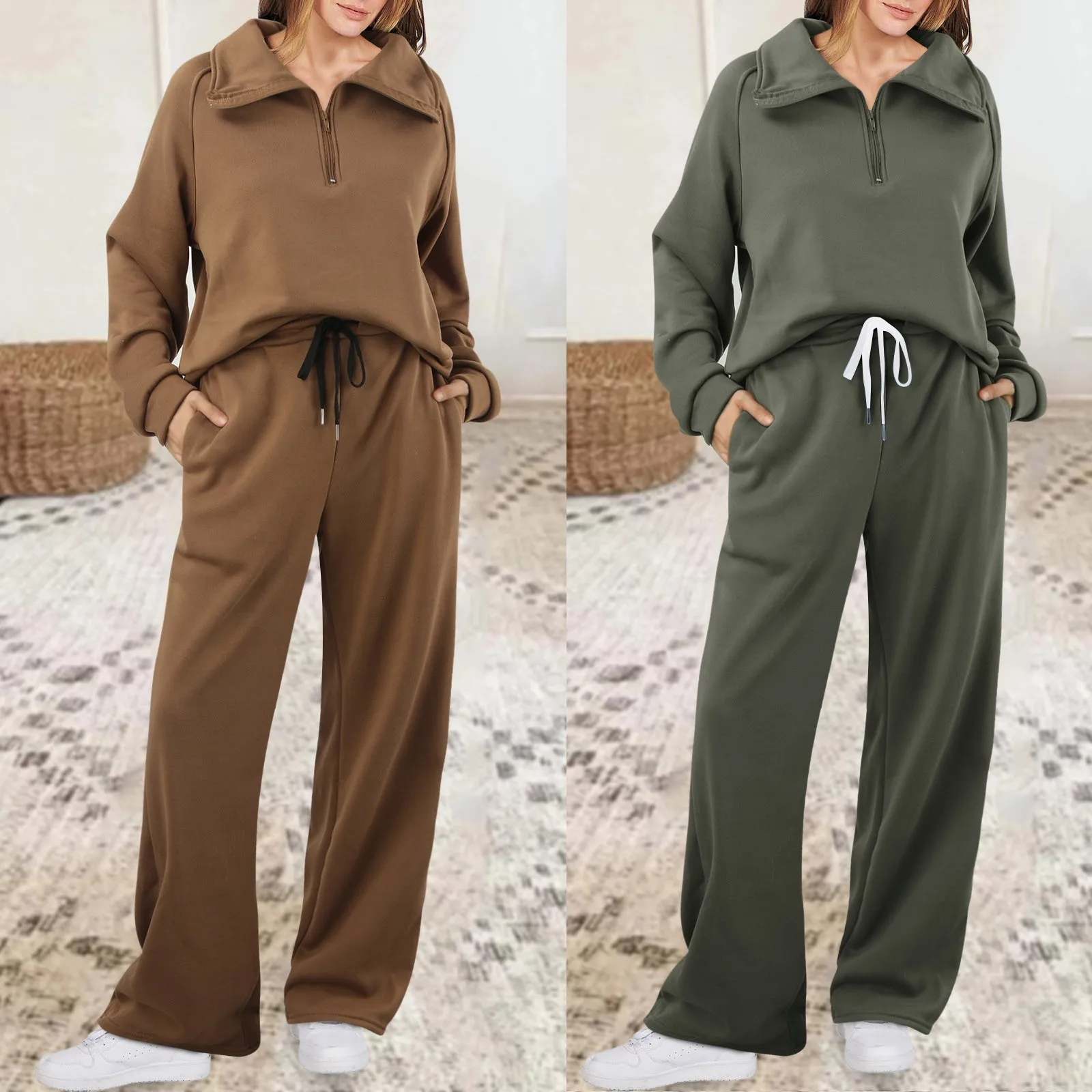 

Autumn Womens Sweatsuit Long Sleeve Outfit Set Casual Pullover And Wide Leg Pants Tracksuits Set Sleepwear Loungewear Casual