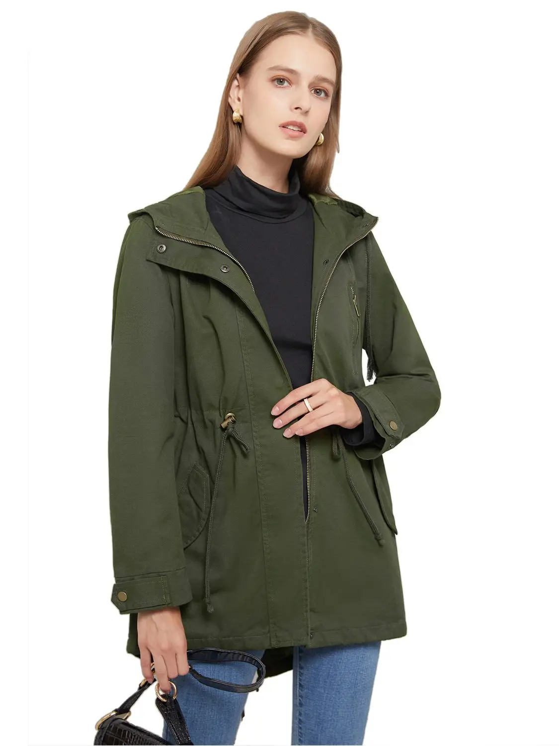 

Spring Fashion New Women Coat Office Lady Simple Casual Elegant Cotton Thicken Trench Female Solid Color Long Sleeve Hooded Tops