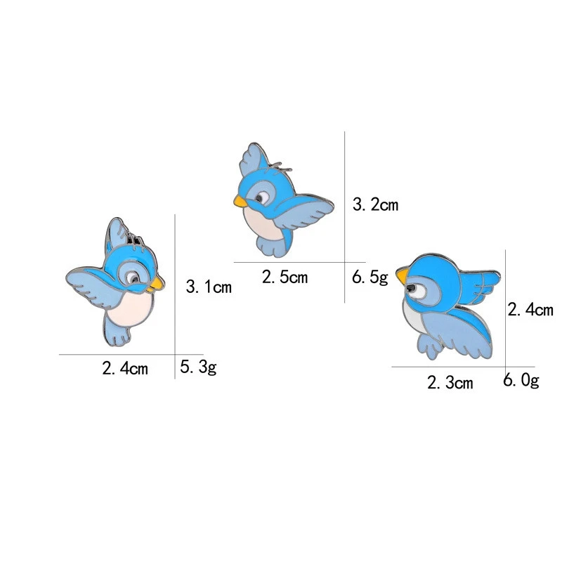 

Jacket Shirt Badge Jewelr 3PCS/Set Enamel Pin Brooch Blue Bird Animal