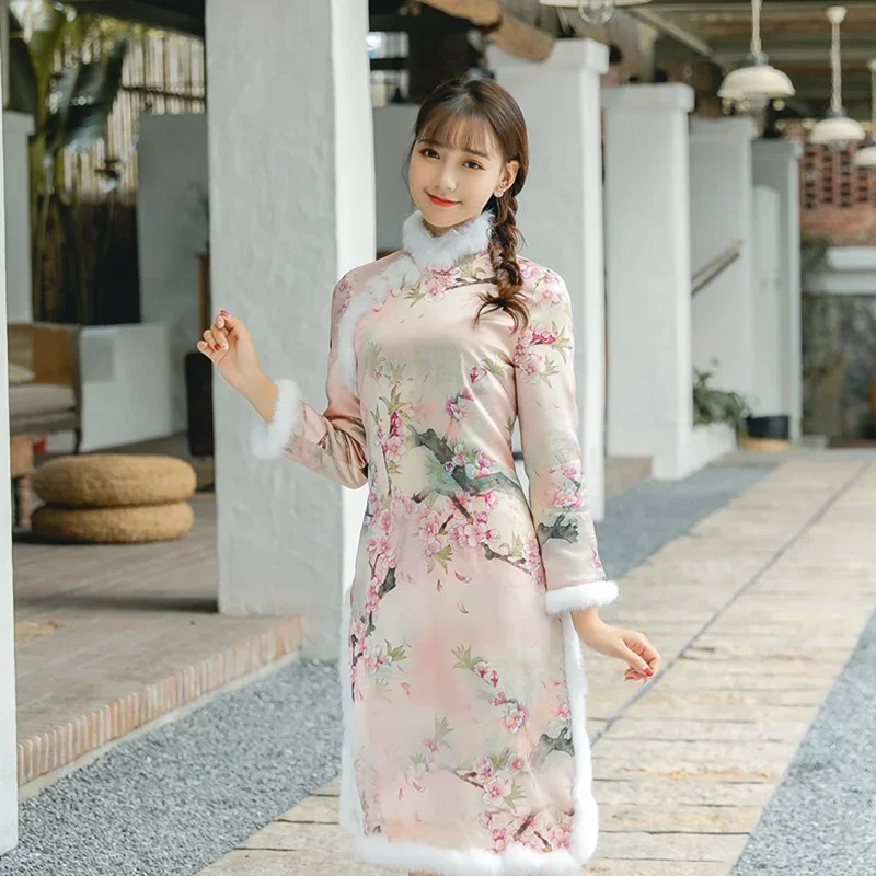 

Qipao Traditional Chinese Oriental Dress Women Cheongsam Sexy Modern Chinese Dresses Qi Pao Female Winter Asian Dress FF2509