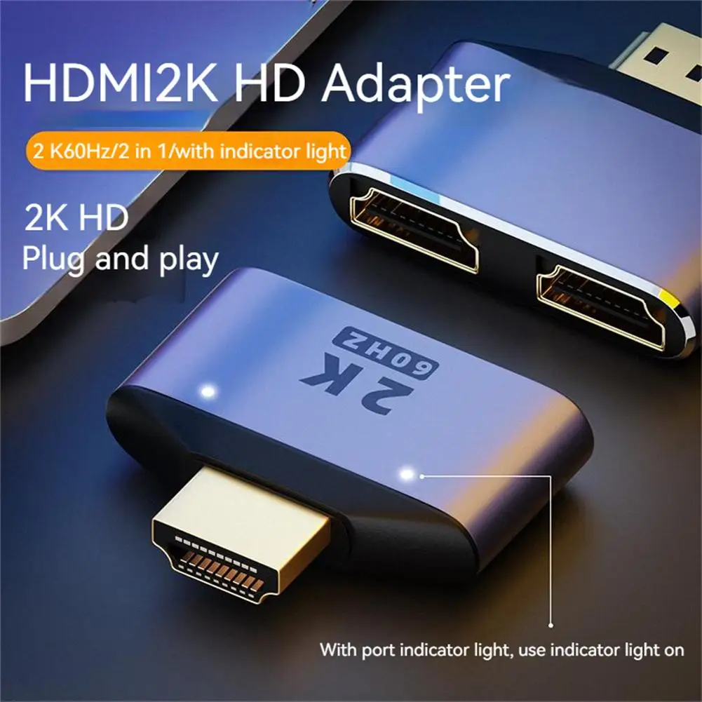 

1 To 2 Hdmi-compatible Adapter With Indicator Light 2k Hd Video Audio Splitter Hdmi-compatible Port For Hdtv Monitor