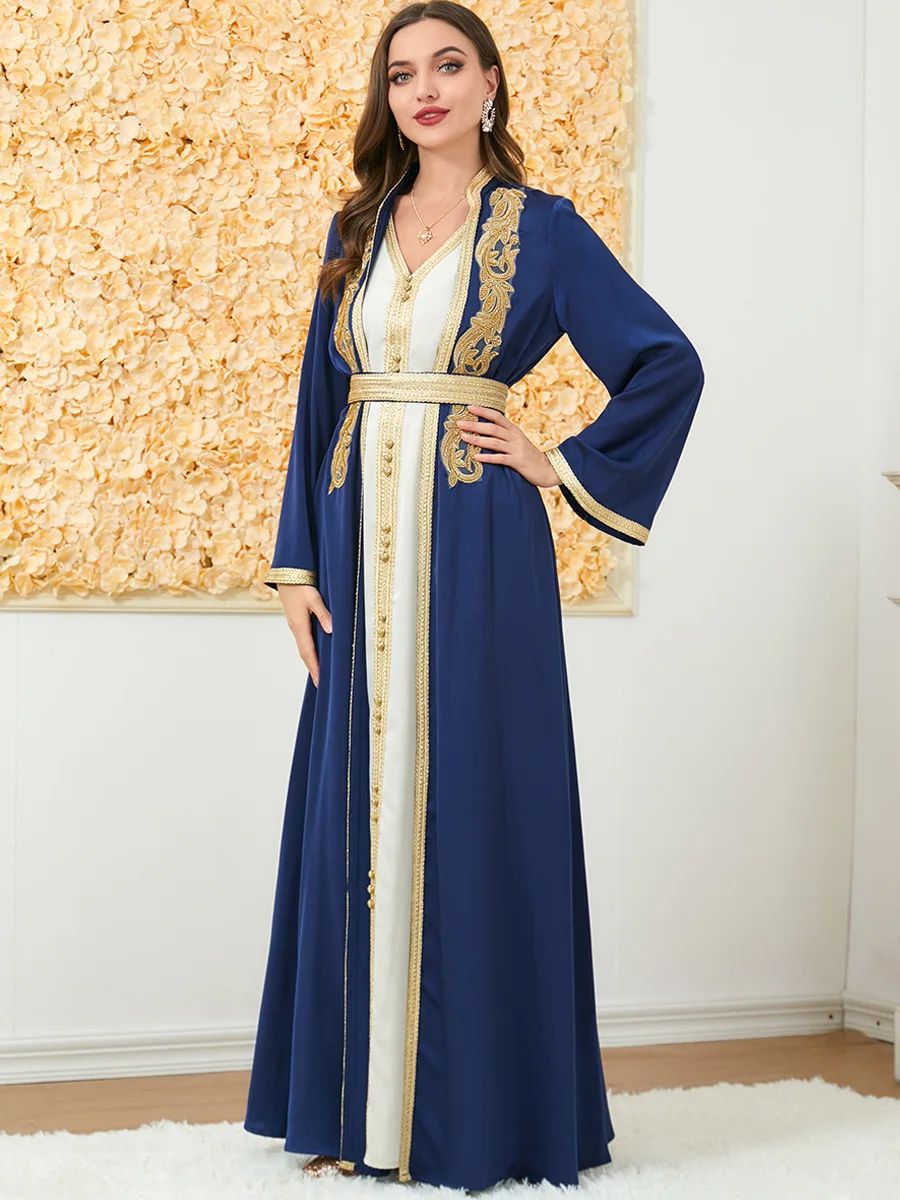 Caftan Dresses for Women Party Evening Dubai Moroccan Oriental Arabic Robe 2 Piece Sets Islamic Kaftan Ramadan Eid Muslim Abaya