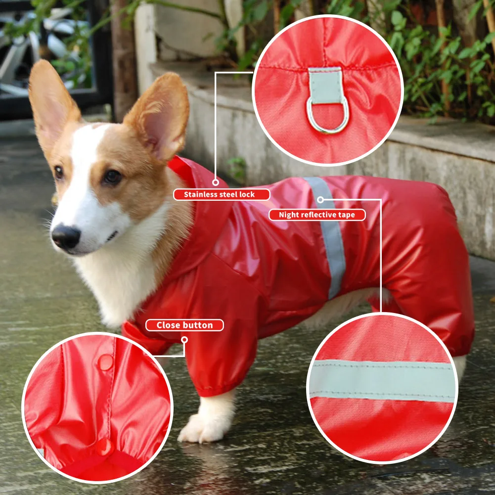 

Дождевик для домашних животных, легкий пончо с безопасными светоотражающими полосками, водонепроницаемый дождевик с капюшоном для щенков ...