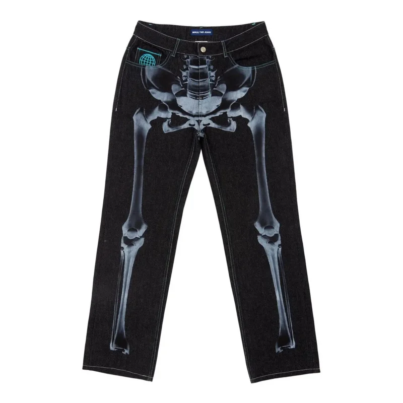 Y2k Джинсовые брюки в стиле хип-хоп с принтом черепа и высокой талией уличные