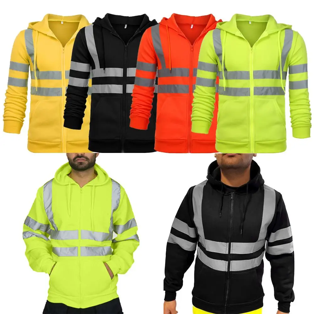 

Tops Hooded Vis High Night Viz Visibility Jacket Hi Fleece Hoodie Zip Work Pullover Sweatshirt Reflective