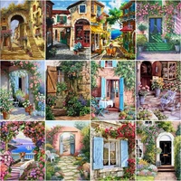 chenistory frame diy painting by numbers for adults 60x75cm acrylic wall art picture garden scenery coloring by numbers diy craf