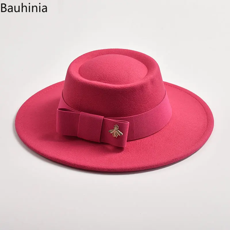 

New 8.5cm Wide Brim Fedora Hat for Women Flat Top Concave Design Elegant Felt Jazz Hats Colorful Wedding Party Dress Caps