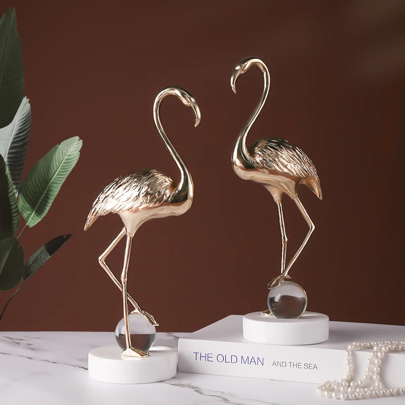 

Luxury Flamingo Figurines Miniatures Nordic Wedding Marble Gold Figurines Miniatures Modern Dekoration Home Improvement 50