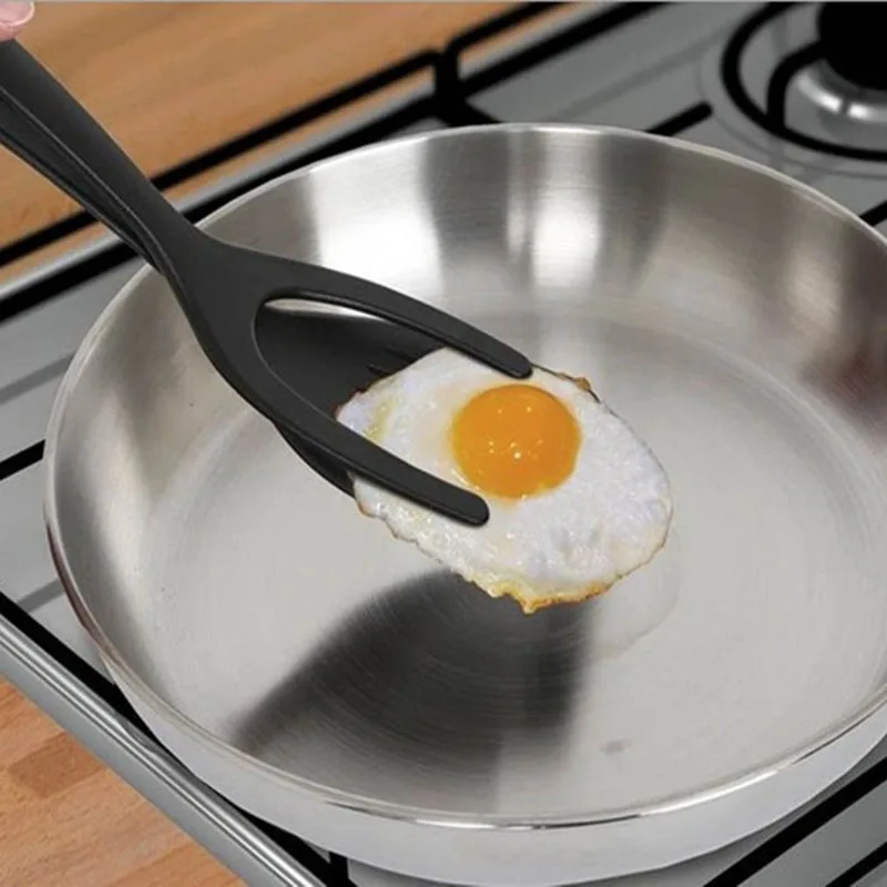 

Non Stick 2 In 1 Pancake Spatula French Fries Turners Egg Clamp Frying Steak Pancake Tongs Toast Omelet Clip Kitchen Accessories