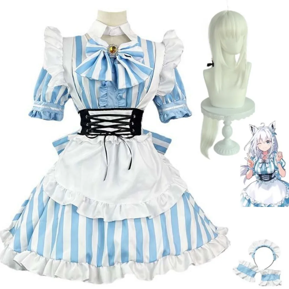 

Костюм для косплея из аниме «ажурная игра», лякки, Фубуки, головы, дебуки, женский парик, платье горничной, женский костюм