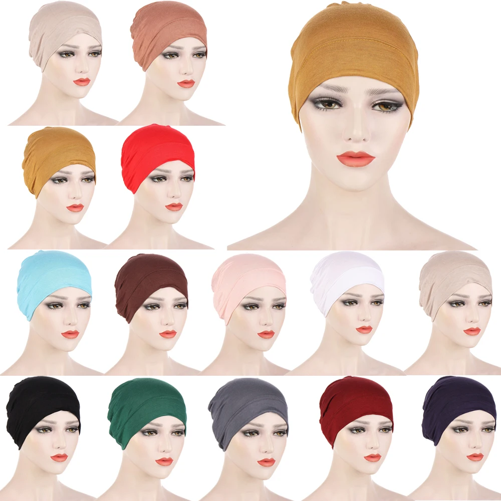 

Women Muslim Inner Hijab Jersey Underscarf Plain Headscarf Turban Bone Bonnet Headwrap Beanies Hair Loss Cover Head Scarf Hat