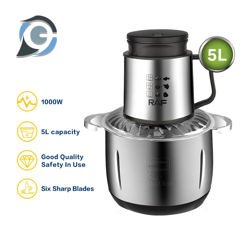 EXSAMO 2L/5L Large Capacity 1000W Electric Food Processor Chopper Two Speeds Stainless Steel Vegetables Meat Grinder Mincer