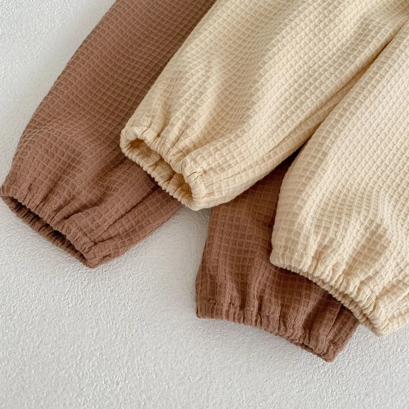 Spring Autumn New Baby Boys Pants Toddler Girls Versatile Loose Waffle Pants