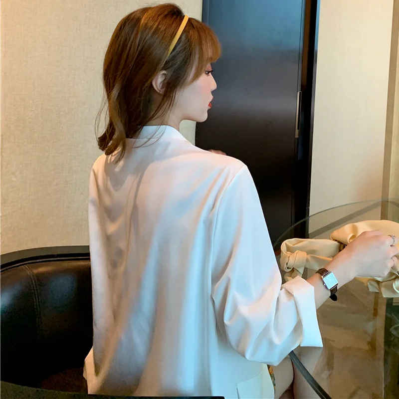 F GIRLS Blazers Women Loose Pockets Summer New White Thin All-match Streetwear Outwear Classic Double Breasted Mujer Office Lady