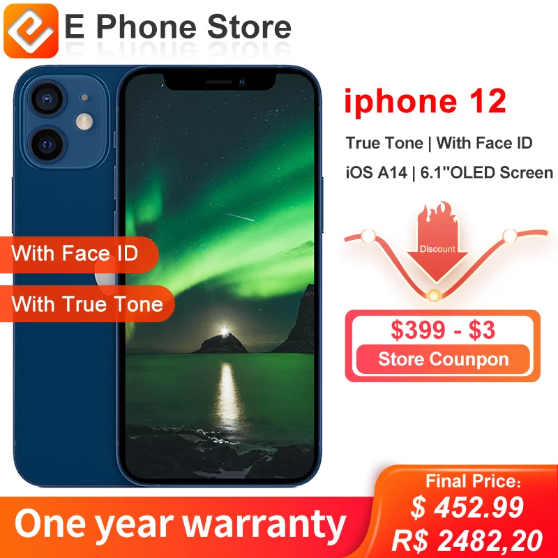 Разблокированный смартфон Apple iPhone 12 64 ГБ/128 Гб ПЗУ с распознаванием лица OLED-экран 6