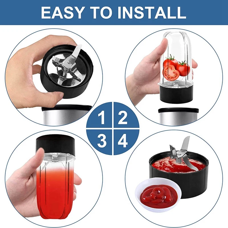 16 Oz Blender Cups2 & Cross Blade&ampFlat Blade Assembly-For 250 W Magic&ampBullet Mb1001mb 1001B Mbr-1701 Smoothie
