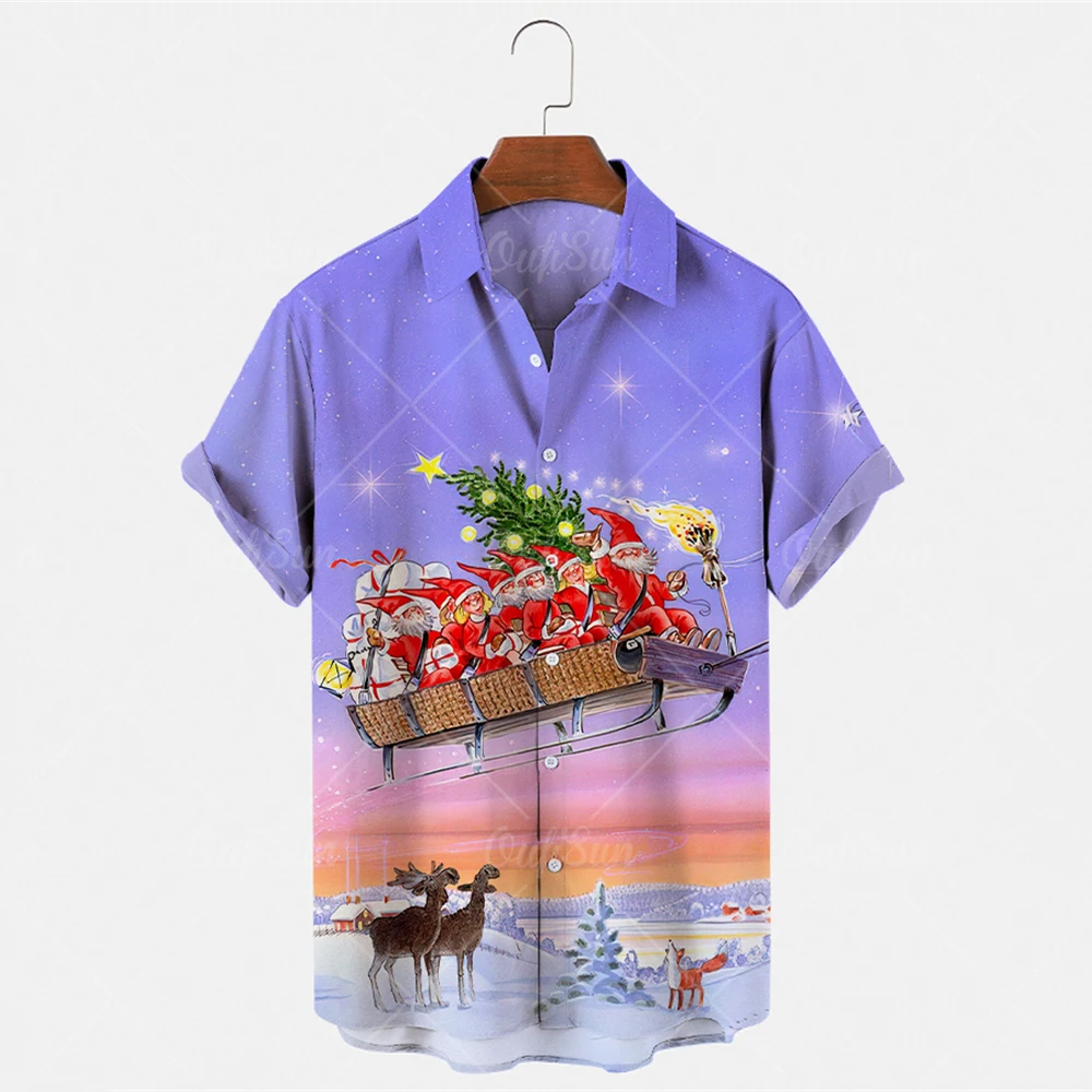 

Fashion Men's Short Sleeve Hawaiian Shirt Tops Christmas Santa 3D Print Blouse Large Size Summer Casual Beach Shirts For Men 5XL