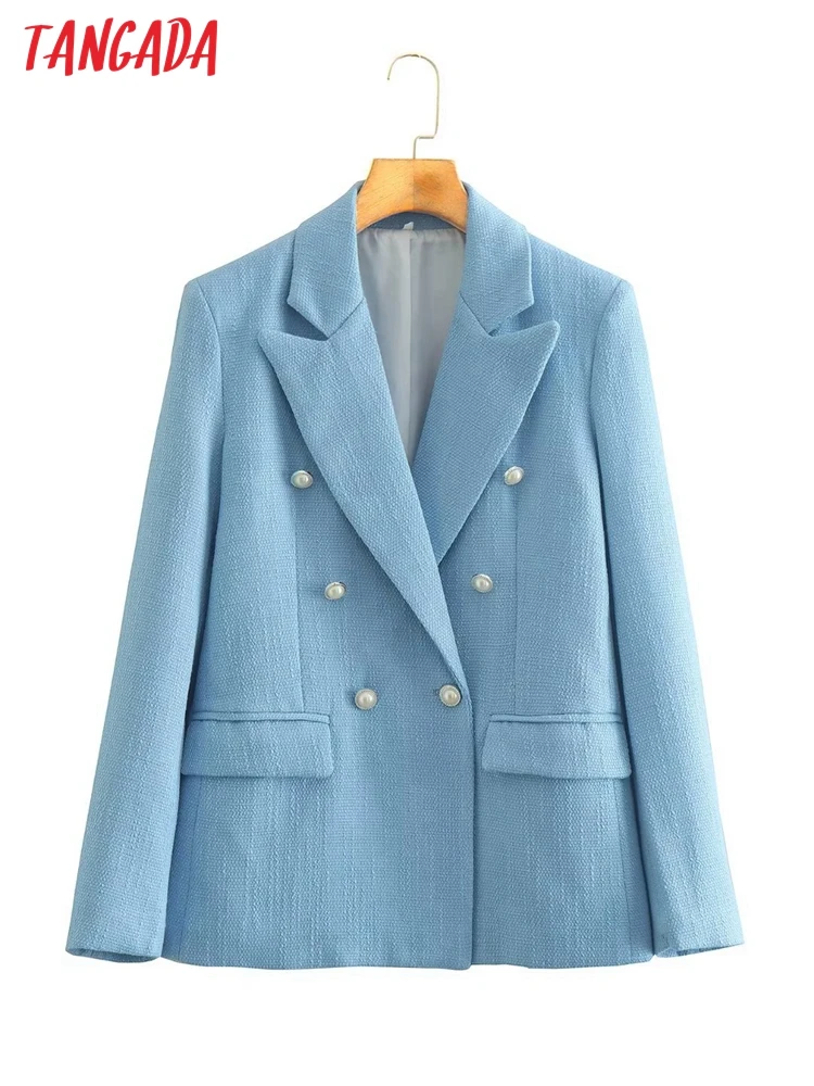 

Женский твидовый двубортный Блейзер Tangada, синий винтажный пиджак с длинными рукавами и карманами с клапаном, модель 2J01, 2022