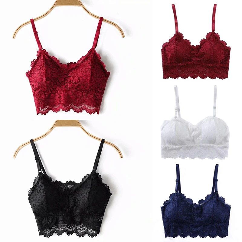 

New Women Lace Bras Top Comfortable Bralette Solid Color Beauty Back Underwear Sexy Vest Female Add pad Wireless Bra Lingerie