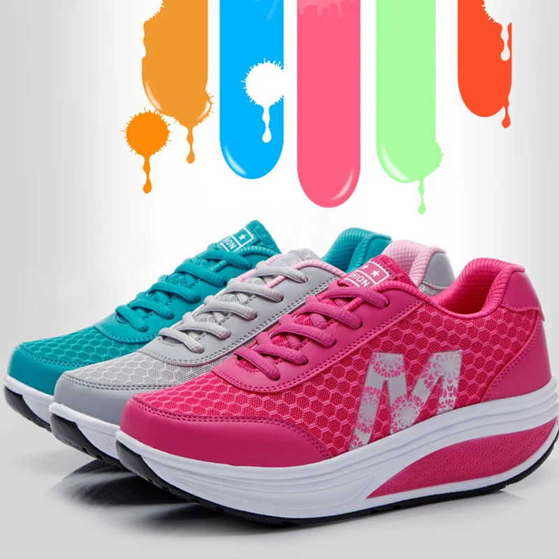 Women's Fashion Casual Mesh Breathable Increased Shake Shoes Fitness Shoes Outdoor Casual Shoes