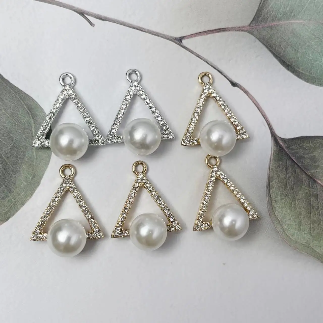 

10Pcs Alloy Charms Pearl Triangle Crystal Pendant For Jewelry Making Earrings Necklace Accessories DIY Material Wholesale
