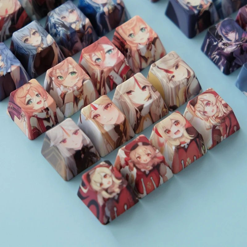 

4pcs Genshin Impact Keycaps For Mechanical Keyboard Game Anime Characters Personality PBT Keycap DYE-SUB R4 OEM Profile Key Caps