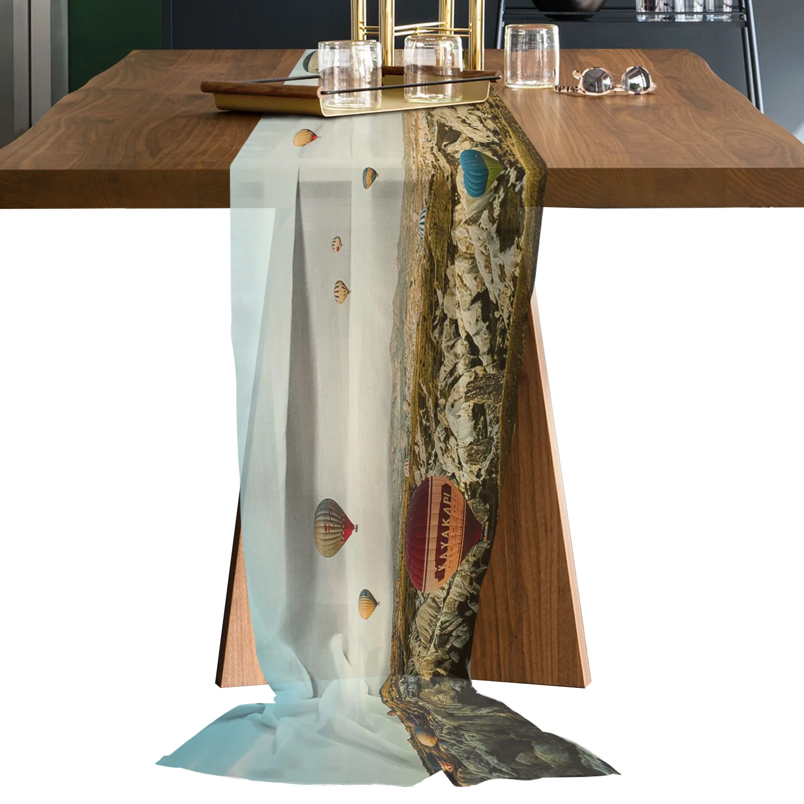 

Canyon Hot Air Balloon Colorful Chiffon Table Runners Wedding Party Decor Tablecloth Gauze Table Runner for Home Coffee Table