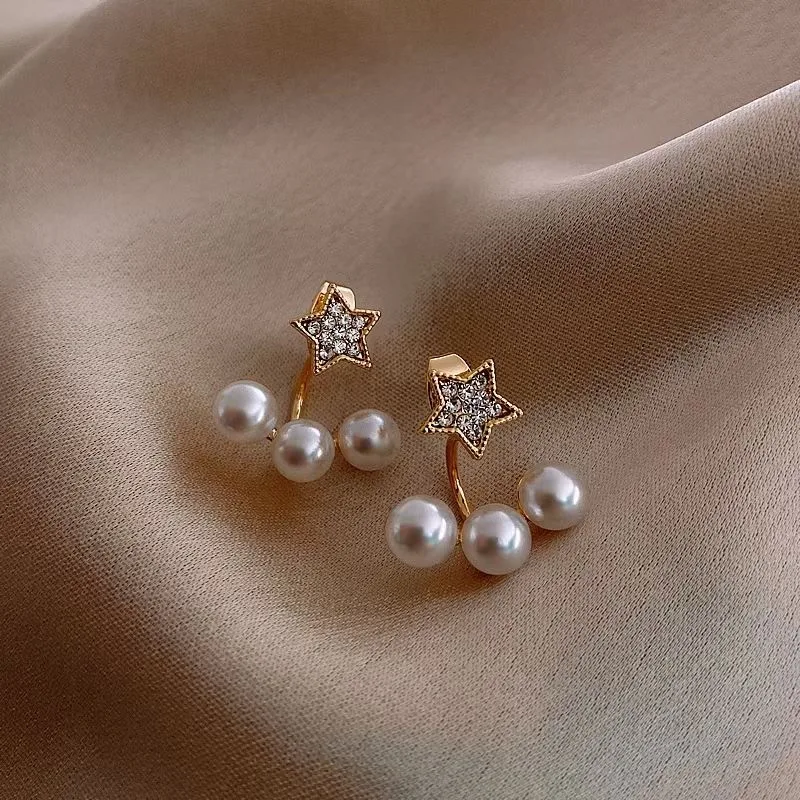 

Trendy Stud Earrings Pearls Star Flash For Women Girls Metal Chain Jewelry Ladies Classic Fashion Gift Wedding Party