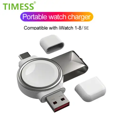 Магнитные часы 2 в 1 с беспроводным зарядным интерфейсом для Apple Watch iWatch 8 7 6 5 SE, быстрая зарядка, портативный USB Type-C