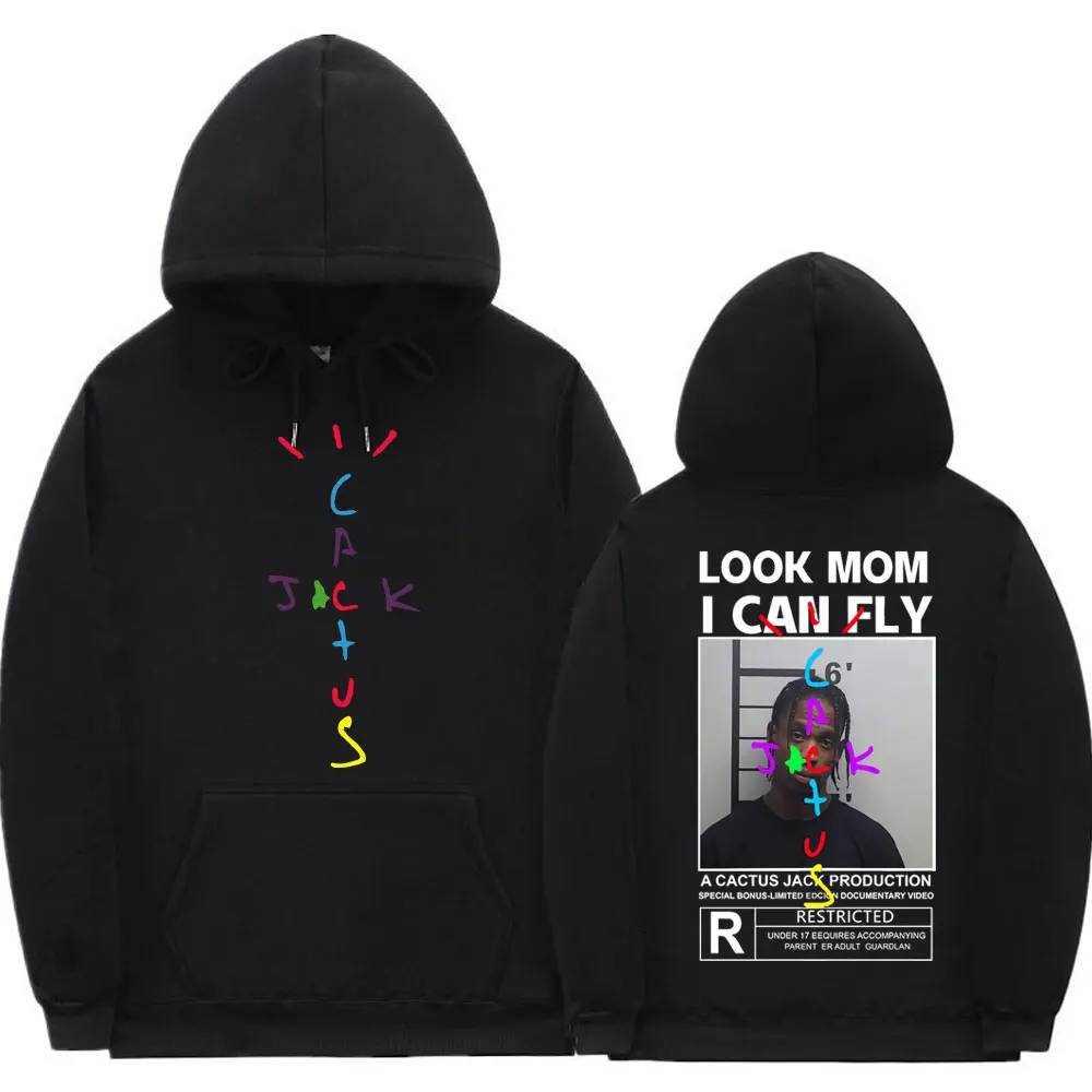 

Cactus Jack Oversized Double Sided Print Hoodie Men Women LOOK MOM I CAN FLY Travis Scott Sweatshirts Black Hip Hop Streetwear