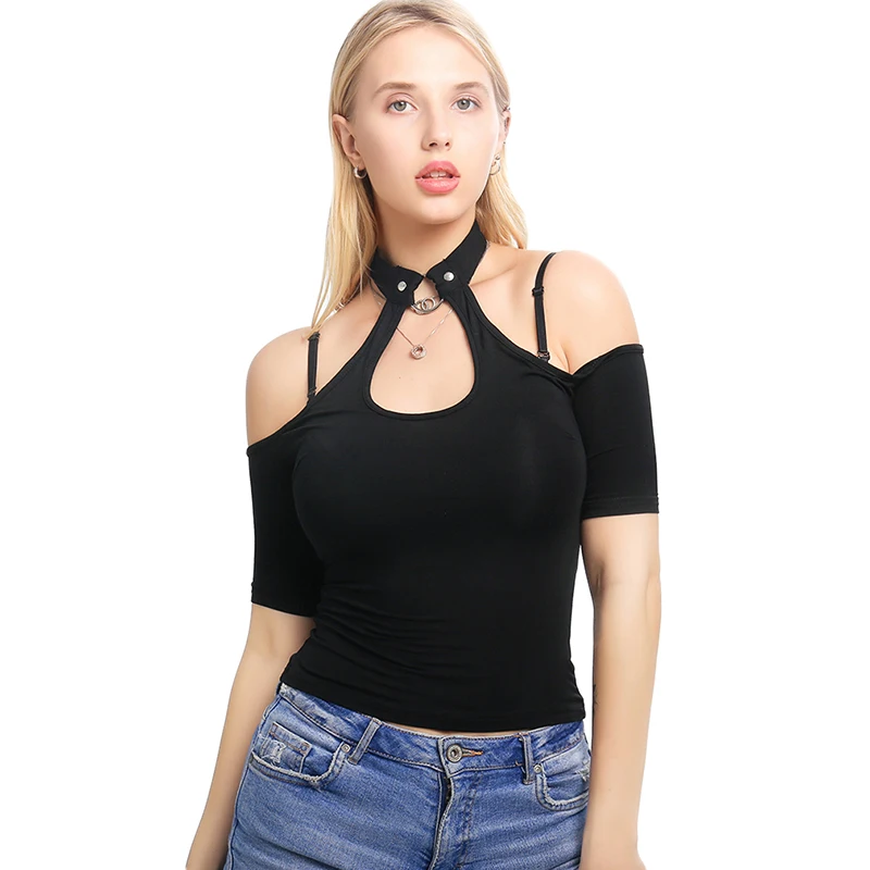 

New Ladies T-shirt Sexy Deep V-neck Belt Fashion Sling Solid Color Short-sleeved T-shirt Ladies Fashion Comfortable Top