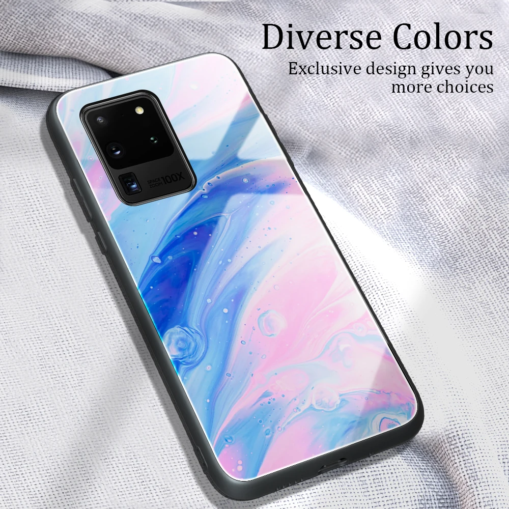 

Мраморный стеклянный чехол для Samsung Galaxy S21 Ultra S22 Plus Note 20 Ultra S20 FE A52 A72 A12 противоударные бамперы задняя крышка Coque