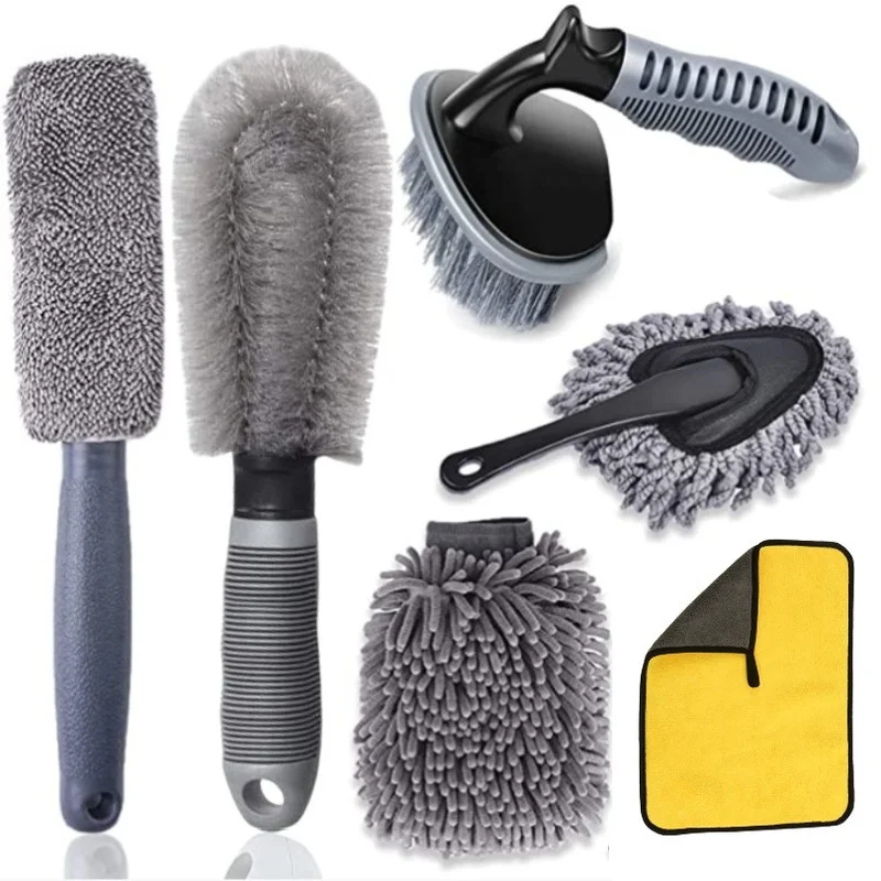 

Car Beauty Car Wash Brush 6-piece Car Tire Brush Wheel Hub Brush Encryption Car Wash Gloves Car Detailing Tools Car Wash