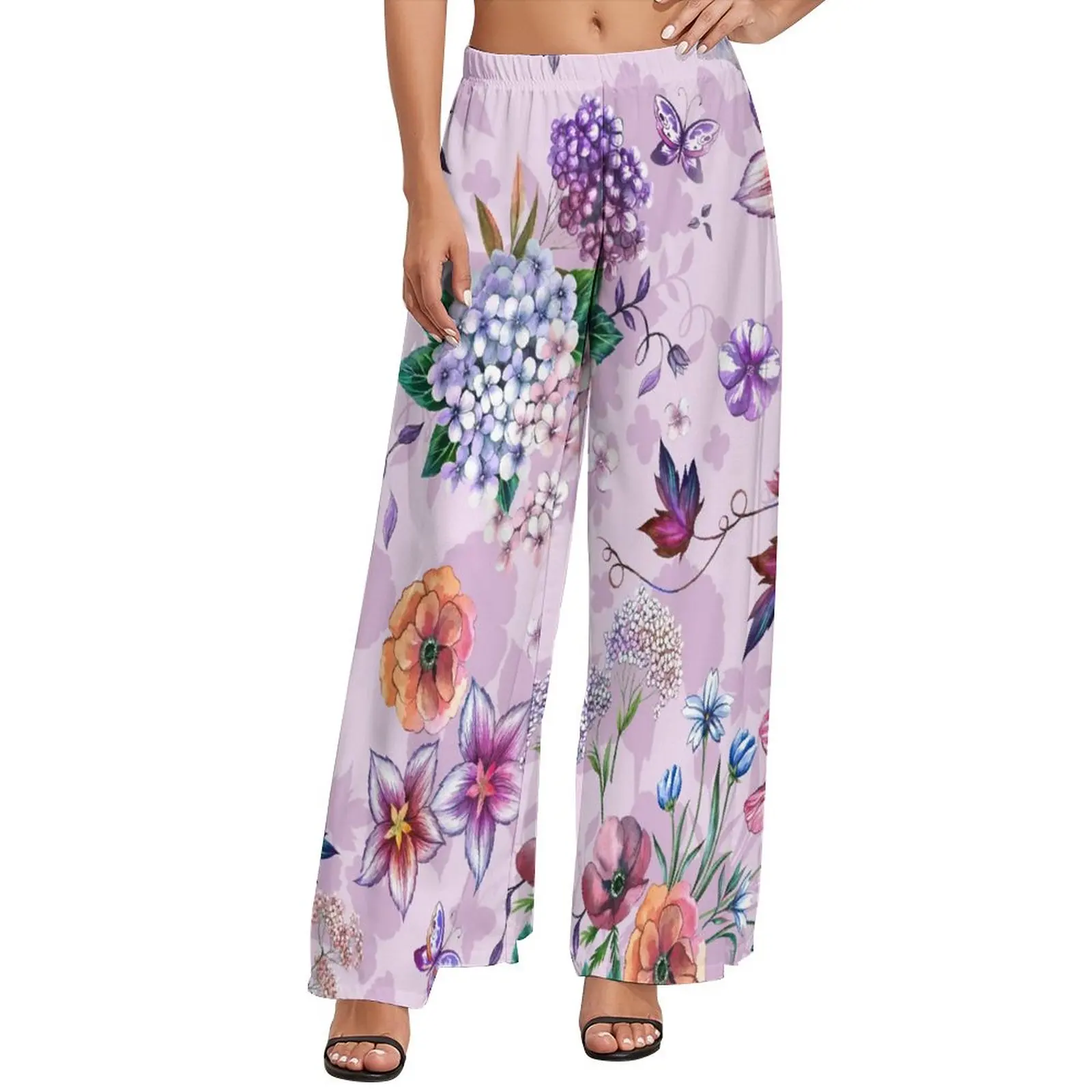 

Брюки с цветочным принтом в стиле барокко, с эластичной талией