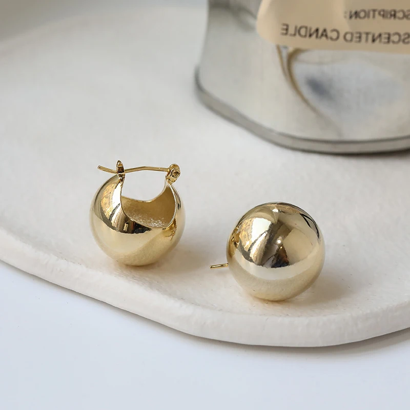 

New Trend Personality Simple Elegant Silver Color Gold Metal Ball Earrings For Women Korean Fashion Ear Jewelry Party Gift
