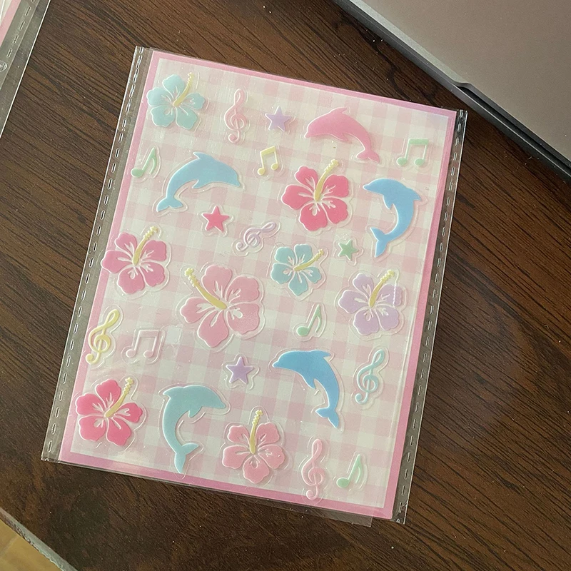 

1 лист DIY чехол для телефона чашка для воды клубника декоративные наклейки эстетический 3D китайский гибискус дельфин капля клейкая наклейка