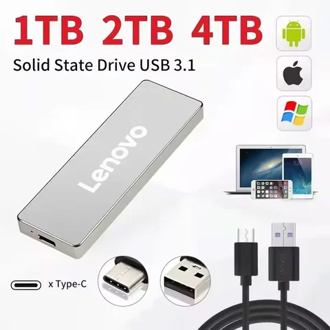 Высокоскоростной внешний жесткий диск Lenovo 256 ТБ, 2 ТБ, 4 ТБ, портативный твердотельный накопитель USB 3.1/Type-C, устройство массового хранения для ноутбука
