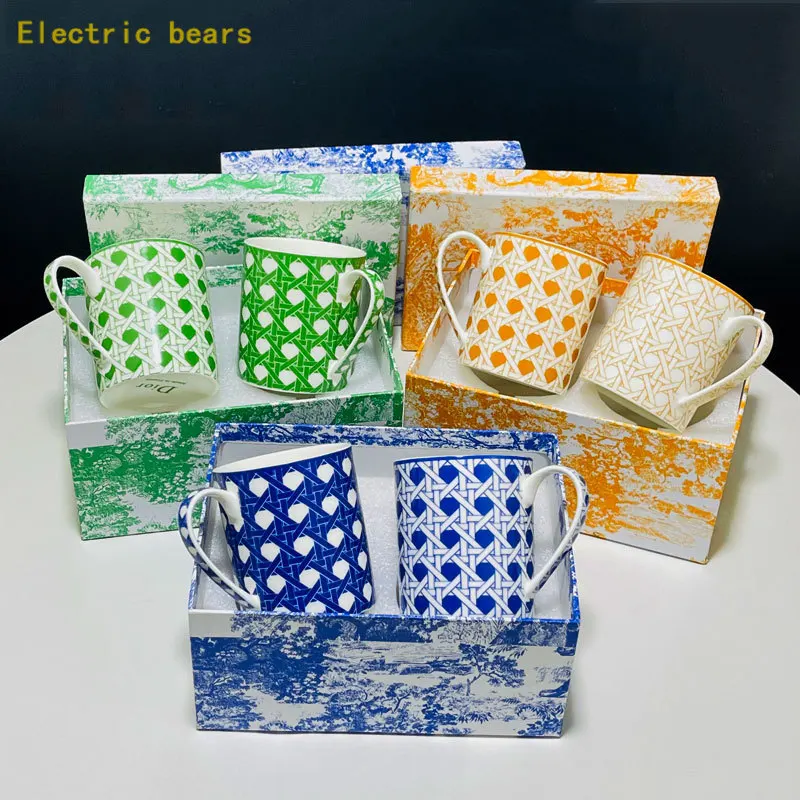 

350ML Ceramics Mugs Double Cups Set With Gift Box Bone China Porcelain Birthday Present For Tea Milk Coffee Water Useful Luxury