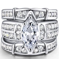 milangirl exquisite 3 pcsset luxury horse eye shaped crystal ring set for women zircon rhinestone wedding engagement jewelry