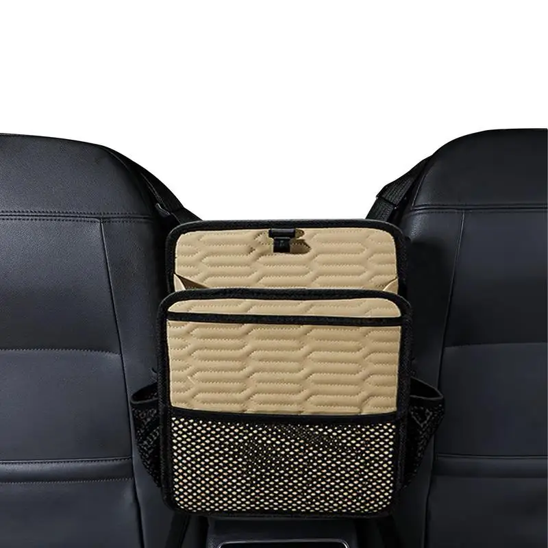 

Car Purse Holder Between Seats Multi-Pocket Car Storage Organizer Between Front Seats 1 Front Side Tissue Box 2 Mesh Side