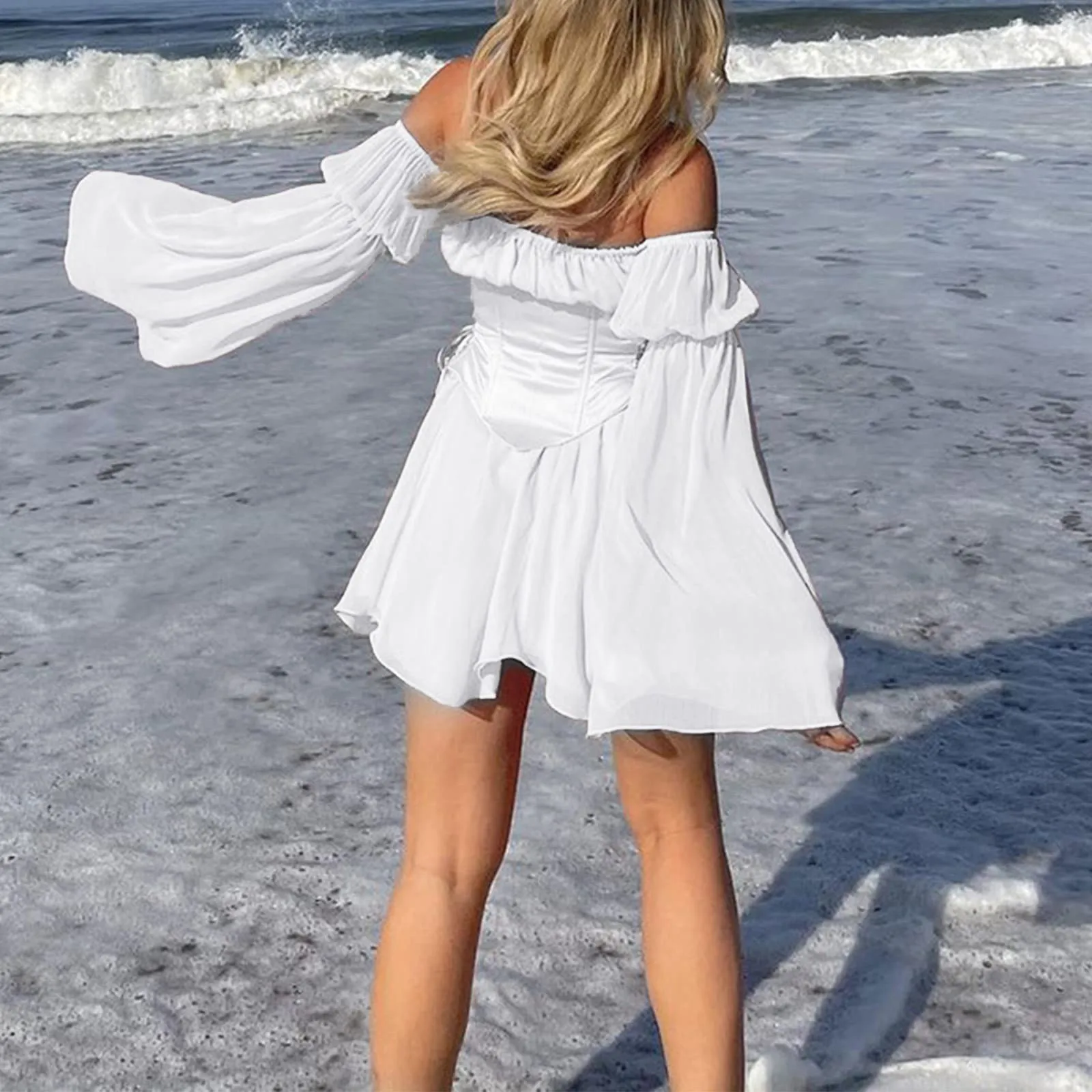 Осеннее шифоновое сексуальное мини-платье с открытыми плечами женское платье