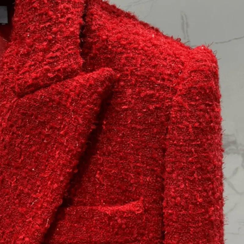 [oein] Европейская станция 2024 осенний новый маленький красный двубортный грубый