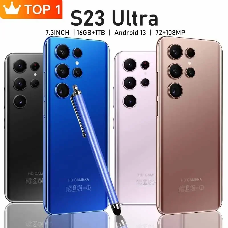 

Brand New S23 Ultra 5G Smartphone 7.3 Inch Full Screen Telephone 16GB+1TB 4G Mobile Phones Global Version Android 13 Cell Phone